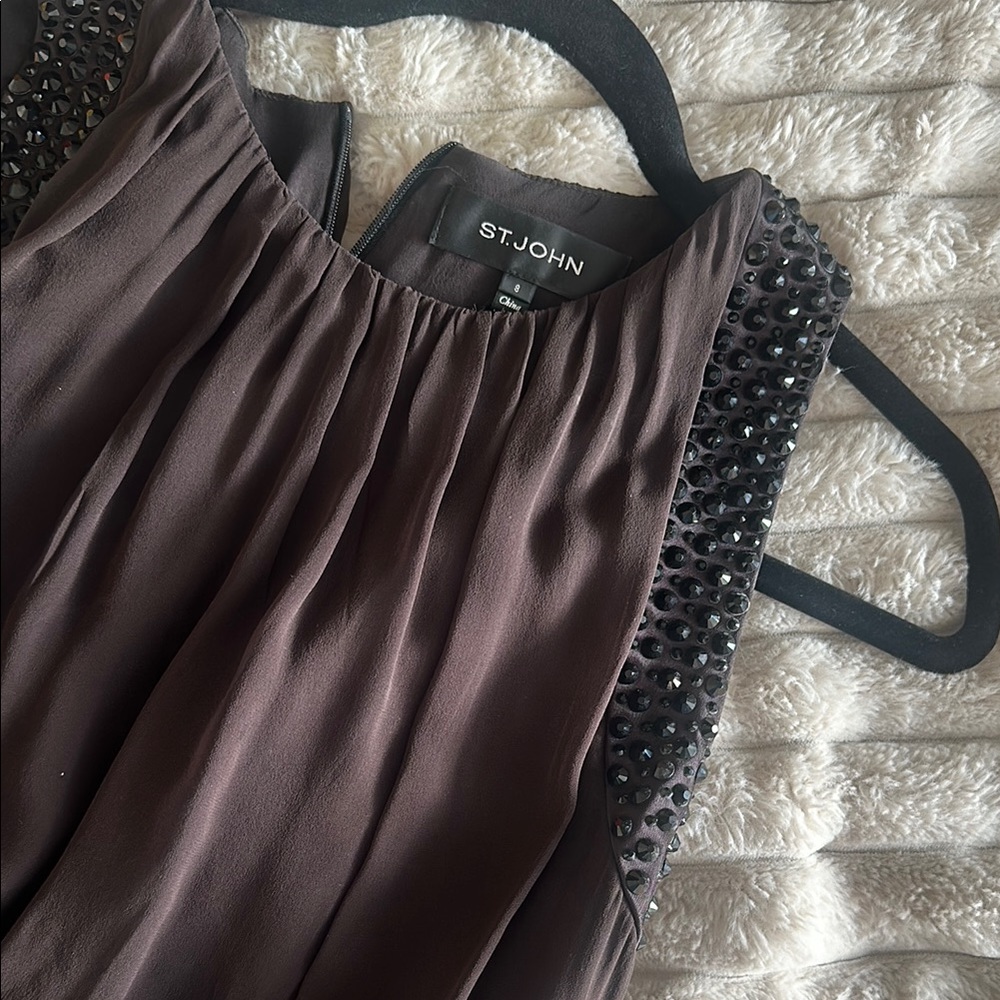 Elegant brown beaded St. John Sleeveless Dress
